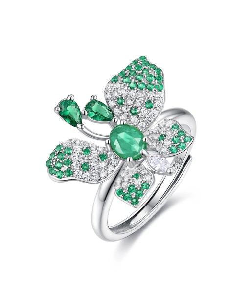 925 Sterling Silver Adjustable Emerald Butterfly Ring for Women le concept de la Pate a emporter 