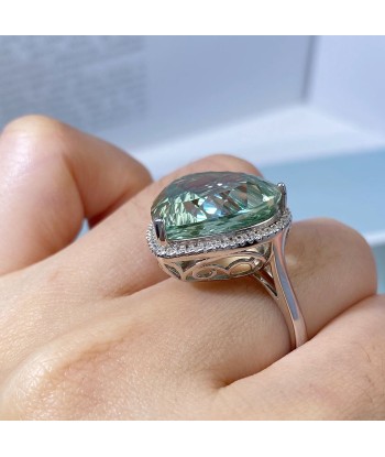 925 Sterling Silver Green Crystal Big Gemstone Ring for Women 2023