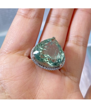 925 Sterling Silver Green Crystal Big Gemstone Ring for Women 2023