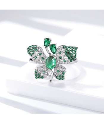 925 Sterling Silver Adjustable Emerald Butterfly Ring for Women le concept de la Pate a emporter 