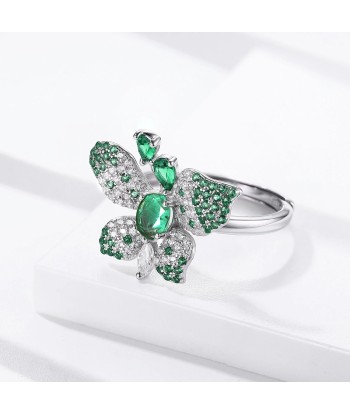 925 Sterling Silver Adjustable Emerald Butterfly Ring for Women le concept de la Pate a emporter 