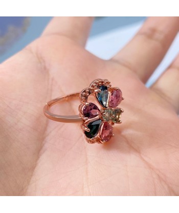 Sterling Silver Tourmaline Geometric Flower Adjustable Rings for Women de la marque