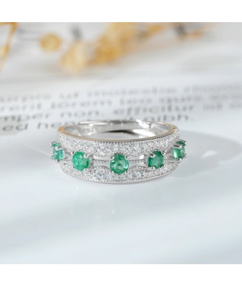 Sterling Silver Emerald Ring with CZ Stones for Women Vous souhaitez 