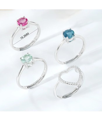 925 Sterling Silver Round Indicolite Rubellite Green Tourmaline Heart Ring for Women est présent 