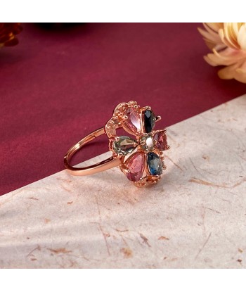 Sterling Silver Tourmaline Geometric Flower Adjustable Rings for Women de la marque