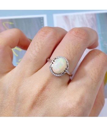 Sterling Silver Oval Opal Ring for Women Véritable concentré