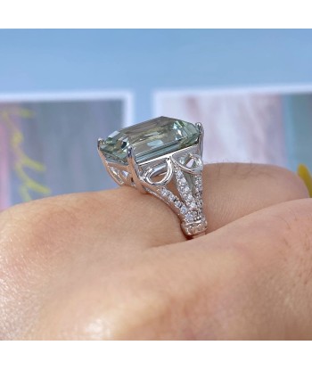 Sterling Silver 925 Green Crystal Stone Ring for Women Faites des économies