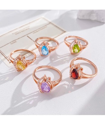 Sterling Silver Pear Cut Amethyst, Peridot, Garnet, Topaz, and Citrine Gemstone Ring for Women Les magasins à Paris