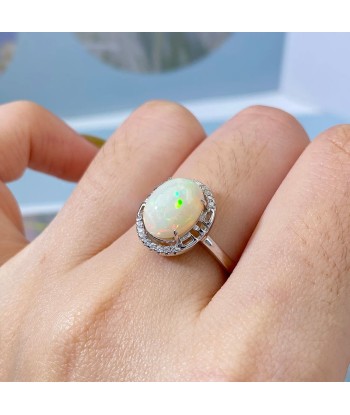 Sterling Silver Oval Opal Ring for Women Véritable concentré