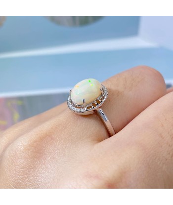 Sterling Silver Oval Opal Ring for Women Véritable concentré