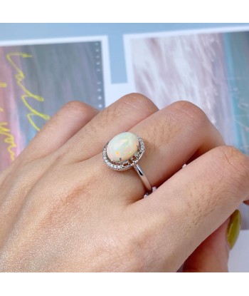 Sterling Silver Oval Opal Ring for Women Véritable concentré