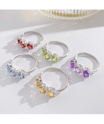 925 Sterling Silver Three Stone Topaz, Garnet, Citrine & Peridot Amethyst Ring for Women store