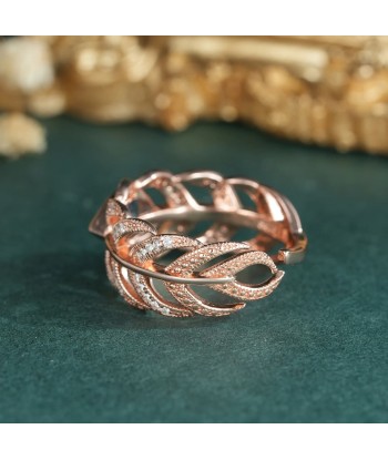 Rose Gold Plated Sterling Silver Swiss Blue Topaz Leaf Opening Ring for Women acheter en ligne