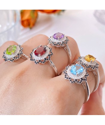 Sterling Silver Gemstone Flower Ring, (Gemstone Size in ctw), Women's les ctes