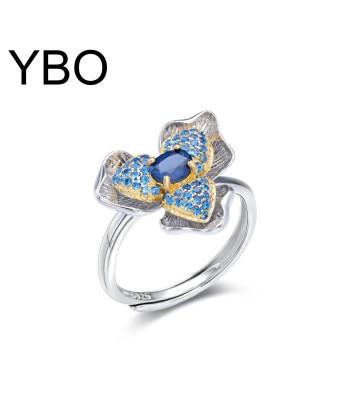 Sterling Silver Natural Sapphire Flower Ring for Women commande en ligne