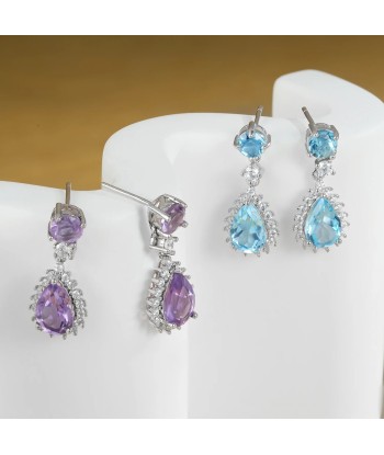 925 Sterling Silver Amethyst Topaz Dangling Earrings for Women chez Cornerstreet bien 