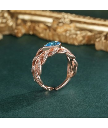 Rose Gold Plated Sterling Silver Swiss Blue Topaz Leaf Opening Ring for Women acheter en ligne