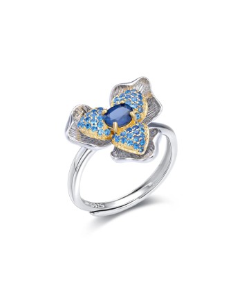 Sterling Silver Natural Sapphire Flower Ring for Women commande en ligne