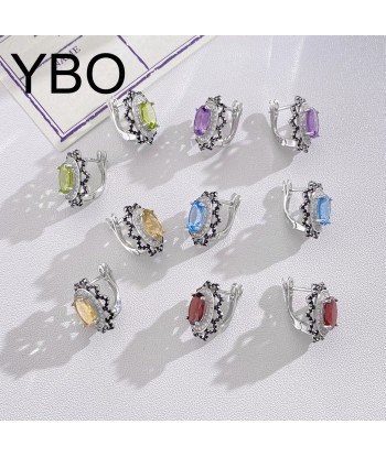 S925 Silver Natural Gemstone Amethyst Peridot Garnet Topaz Citrine Stud Earrings for Women outlet