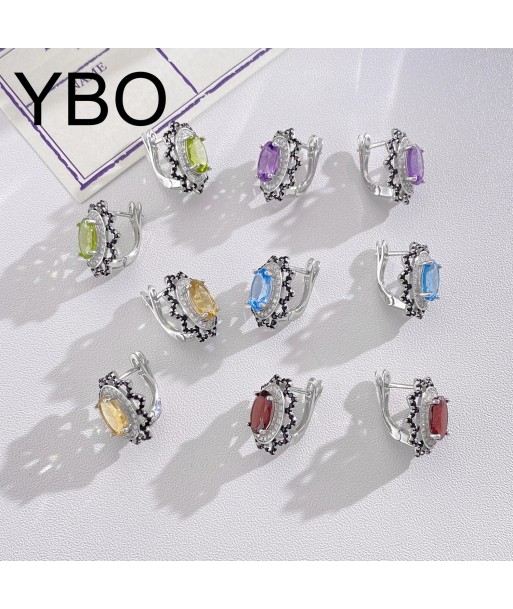 S925 Silver Natural Gemstone Amethyst Peridot Garnet Topaz Citrine Stud Earrings for Women outlet