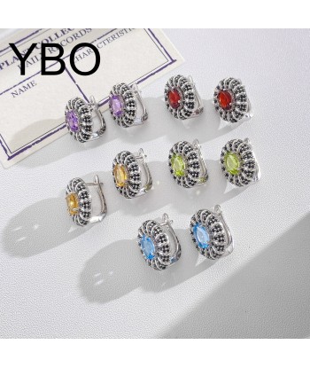 Sterling Silver 0.50 Ctw Natural Garnet Amethyst Peridot Citrine Topaz Black CZ Stud Earrings for Women commande en ligne