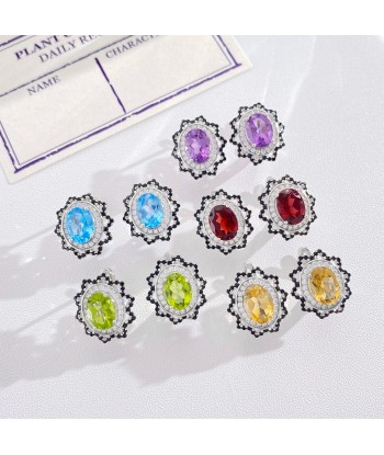 S925 Silver Natural Gemstone Amethyst Peridot Garnet Topaz Citrine Stud Earrings for Women outlet