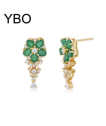 925 Sterling Silver Emerald and Ruby Floral Drop Earrings for Women Voir les baskets