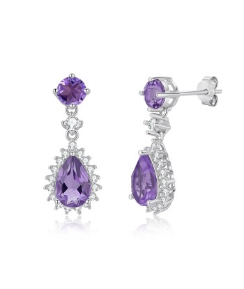 925 Sterling Silver Amethyst Topaz Dangling Earrings for Women chez Cornerstreet bien 