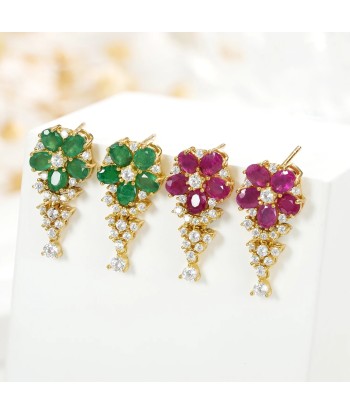 925 Sterling Silver Emerald and Ruby Floral Drop Earrings for Women Voir les baskets