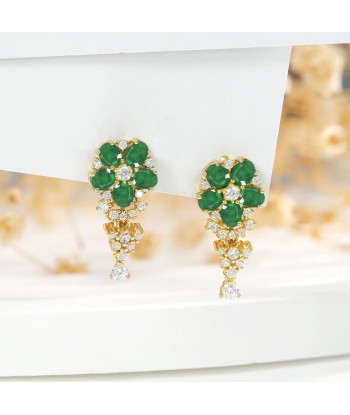 925 Sterling Silver Emerald and Ruby Floral Drop Earrings for Women Voir les baskets