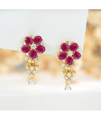 925 Sterling Silver Emerald and Ruby Floral Drop Earrings for Women Voir les baskets