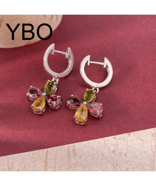 925 Sterling Silver Natural Color Tourmaline Flower Earrings for Women commande en ligne