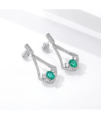 925 Sterling Silver Natural Emerald cz Triangle Dangling Earrings for Women Economisez 