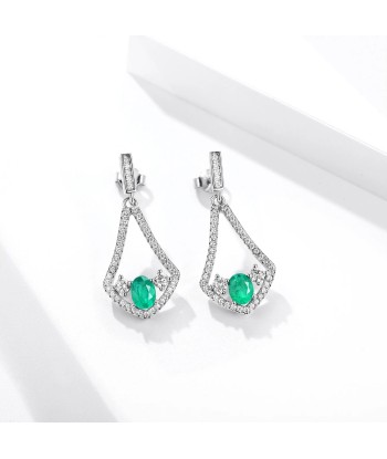 925 Sterling Silver Natural Emerald cz Triangle Dangling Earrings for Women Economisez 