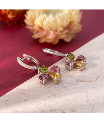 925 Sterling Silver Natural Color Tourmaline Flower Earrings for Women commande en ligne