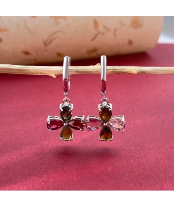 925 Sterling Silver Natural Color Tourmaline Flower Earrings for Women commande en ligne