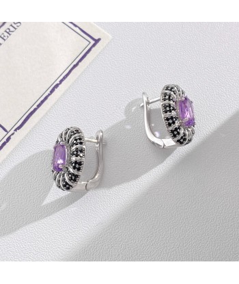 Sterling Silver 0.50 Ctw Natural Garnet Amethyst Peridot Citrine Topaz Black CZ Stud Earrings for Women commande en ligne