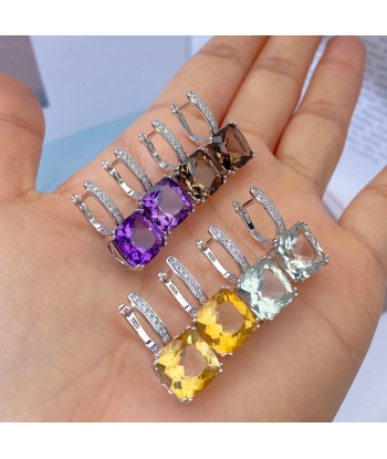 925 Sterling Silver Natural Gemstone Drop Earrings for Women l'achat 