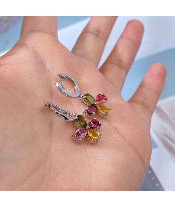 925 Sterling Silver Natural Color Tourmaline Flower Earrings for Women commande en ligne