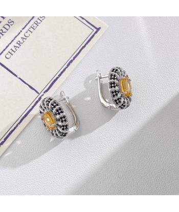 Sterling Silver 0.50 Ctw Natural Garnet Amethyst Peridot Citrine Topaz Black CZ Stud Earrings for Women commande en ligne