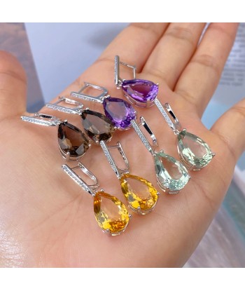 925 Sterling Silver Natural Gemstone Inlay Dangle Earrings for Women Economisez 