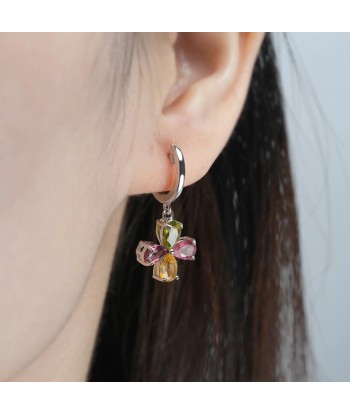 925 Sterling Silver Natural Color Tourmaline Flower Earrings for Women commande en ligne