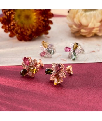 925 Sterling Silver Flower Windmill Stud Earrings with Tourmaline & Cubic Zircon for Women store