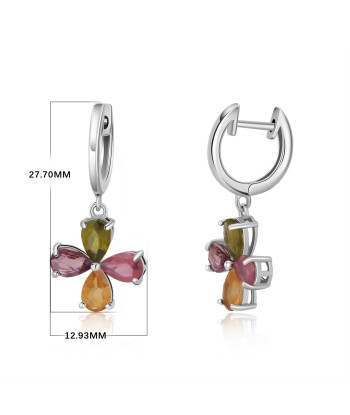 925 Sterling Silver Natural Color Tourmaline Flower Earrings for Women commande en ligne