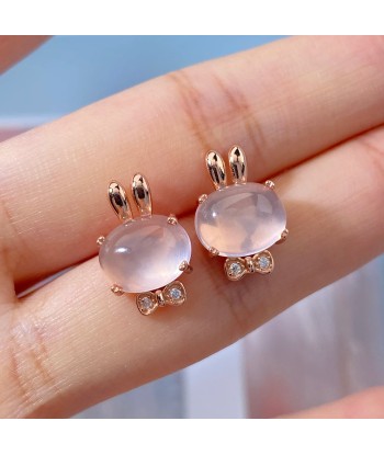 Sterling Silver Rose Gold Plated Pink Rose Quartz Stud Earrings for Women Comparez plus de prix