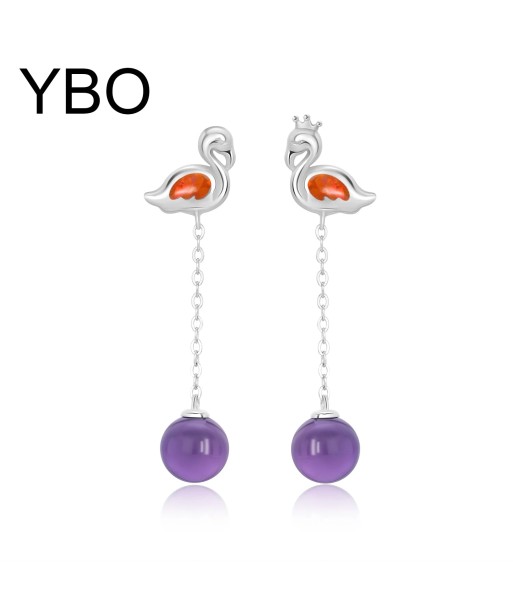 925 Sterling Silver Amethyst Dangling Swan Earrings for Women français