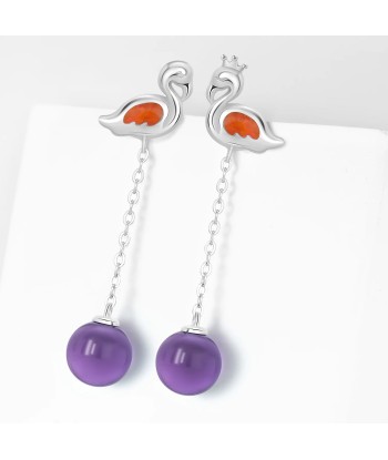 925 Sterling Silver Amethyst Dangling Swan Earrings for Women français