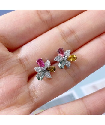 925 Sterling Silver Flower Windmill Stud Earrings with Tourmaline & Cubic Zircon for Women store