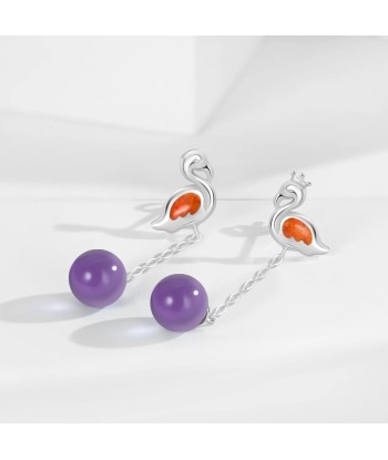 925 Sterling Silver Amethyst Dangling Swan Earrings for Women français