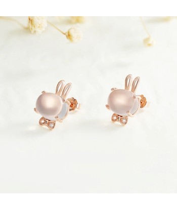 Sterling Silver Rose Gold Plated Pink Rose Quartz Stud Earrings for Women Comparez plus de prix